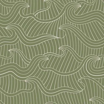 Hand drawn thin linear waves, ocean, sea, water seamless pattern. Vintage Stock Illustration