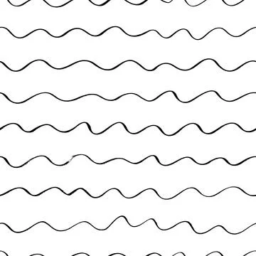 Hand drawn thin wavy line seamless pattern. Stock Illustration