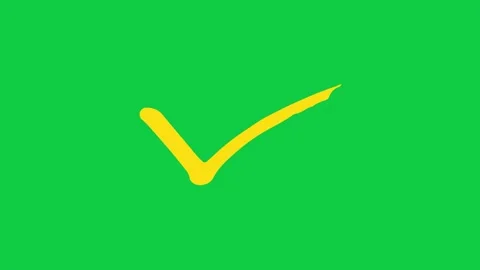 Hand drawn thin yellow checkmark drawing on on green screen Stock-Footage 348305423