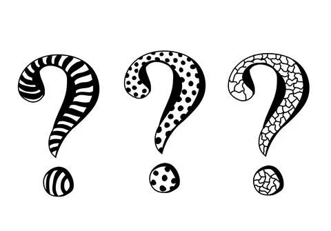 Hand drawn three question marks in doodle style Stock Illustration