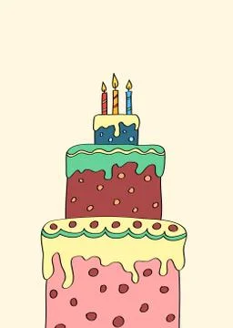 Hand drawn three tier cake Stock Illustration