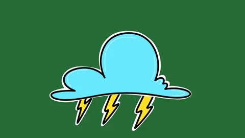 Hand-Drawn Thunder Storm Clouds Animation | Blue Lightning Weather 2D Animation  Stock Footage 332127423