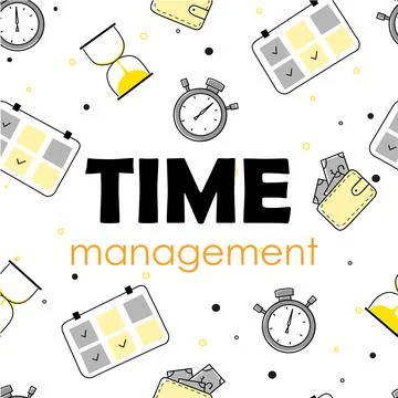 Hand drawn time management pattern for marketing design. Timer icon. Illustrazione stock