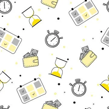 Hand drawn time management pattern for marketing design. Timer icon. Stock Illustration