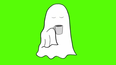 Hand-Drawn Tired Ghost Drinking Coffee on Green Screen Video stock 318410080
