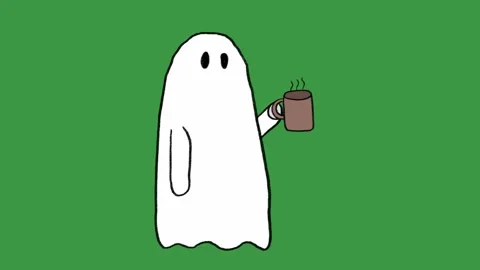 Hand-Drawn Tired Ghost Drinking Coffee Animation on Green Screen Stock Footage 318410115
