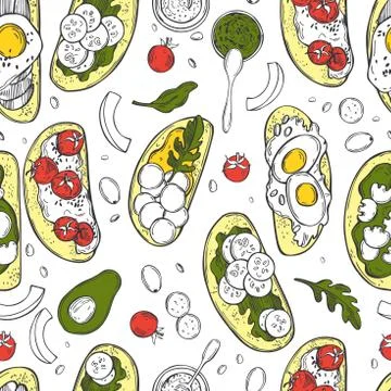 Hand drawn toasts.  Vector seamless pattern. Stock Illustration