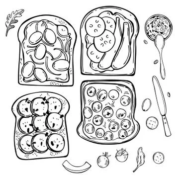 Hand drawn toasts.  Vector sketch illustration . Illustrazione stock