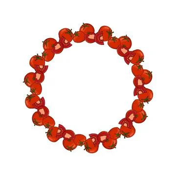 Hand drawn tomatoes circular wreath Stock Illustration