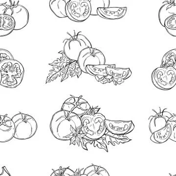 Hand drawn tomatoes.  Vector pattern Stock Illustration