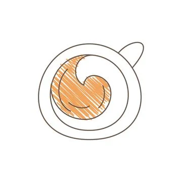 Hand Drawn Top View Sketch Of A Coffee Cup Icon With Orange Brown Hatching Stock Illustration
