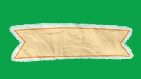 Hand Drawn Torn Paper Ribbon Banner Label Green Screen Overlay Graphic Stock Footage 344049211