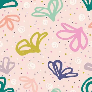 Hand drawn tossed floral pattern. Summer vector seamless background. Trendy Stock Illustration
