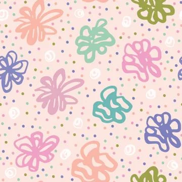 Hand drawn tossed floral pattern. Summer vector seamless background. Trendy Stockillustratie