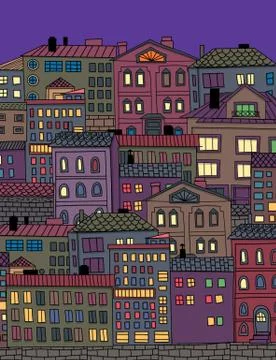 Hand drawn town Stock Illustration