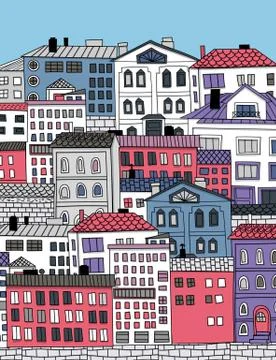 Hand drawn town Stock Illustration