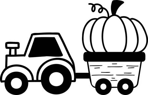 Hand Drawn Tractor pulling pumpkins illustration Ilustración de archivo