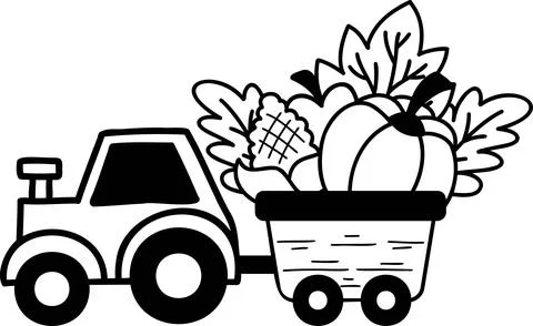 Hand Drawn Tractor pulling pumpkins illustration Ilustración de archivo