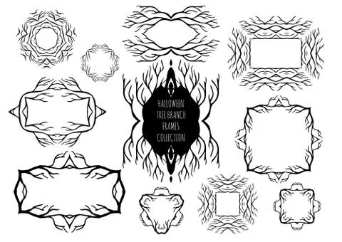 Hand drawn tree branch frames. Stock Illustration