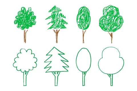 Hand Drawn Tree Painting Set Stock Illustration