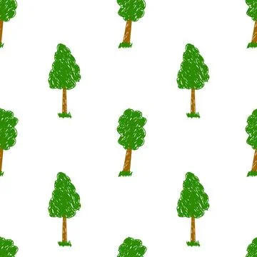 Hand-Drawn Tree Seamless Pattern Stock Illustration