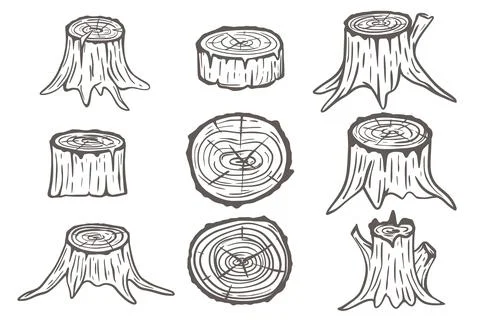 Hand drawn tree stumps set Stock Illustration