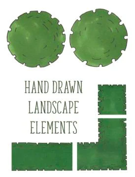 Hand drawn tree top, trees and bushes, vector Stock Illustration