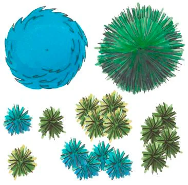 Hand drawn tree top, trees and bushes, vector Stock Illustration