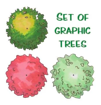 Hand drawn tree top, trees and bushes, vector Stock Illustration