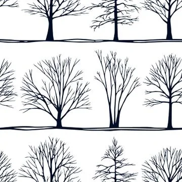 Hand drawn trees pattern Stock Illustration
