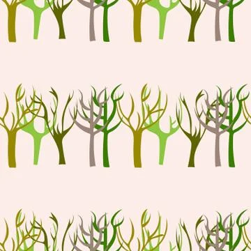 Hand Drawn Trees Seamless Pattern Illustrazione stock