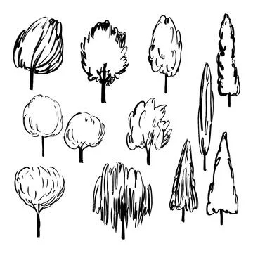 Hand-drawn trees set. Stock Illustration