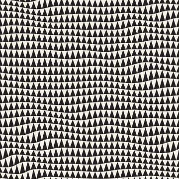 Hand Drawn Triangle Waves. Vector Seamless Black and White Pattern. Stock Illustration