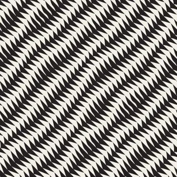 Hand Drawn Triangle Waves. Vector Seamless Black and White Pattern. Stock Illustration