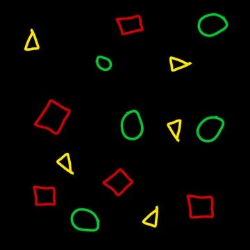 Hand-drawn triangles, circles and squares 5x5 on a black background Stock Illustration