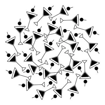 Hand drawn Triangular Cocktail glasses. Black and white Circle background idea Stock Illustration