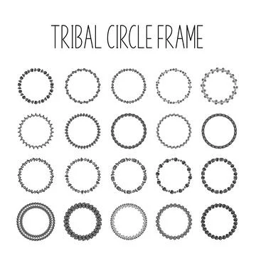 Hand Drawn Tribal Circle Frame Set, Spiral Greek Key Doodle Ornamental Roun.. Stock Illustration