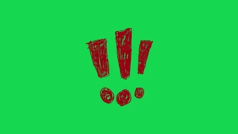 Hand Drawn Triple Exclamation Marks Animation on Green Screen Alert Attention Stock Footage 334608719