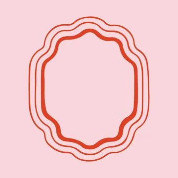 Hand drawn triple wavy oval frame in red and pink colors. Minimalist vector Stock Illustration