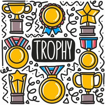 Hand drawn trophy doodle set Stock Illustration