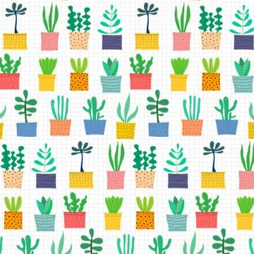 Hand Drawn Tropical Cactus Pattern. Vector Illustration Background. Stock Illustration