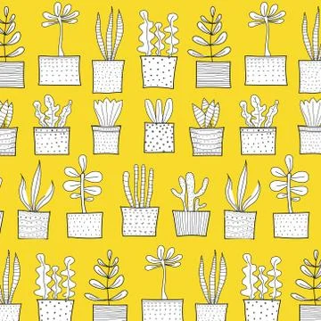 Hand Drawn Tropical Cactus Pattern. Vector Illustration Background. Stock Illustration