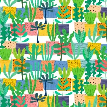 Hand Drawn Tropical Cactus Pattern. Vector Illustration Background. Stock Illustration