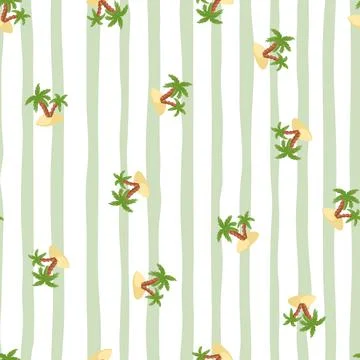 Hand drawn tropical seamless pattern with random green island and palm tree o Stockillustratie