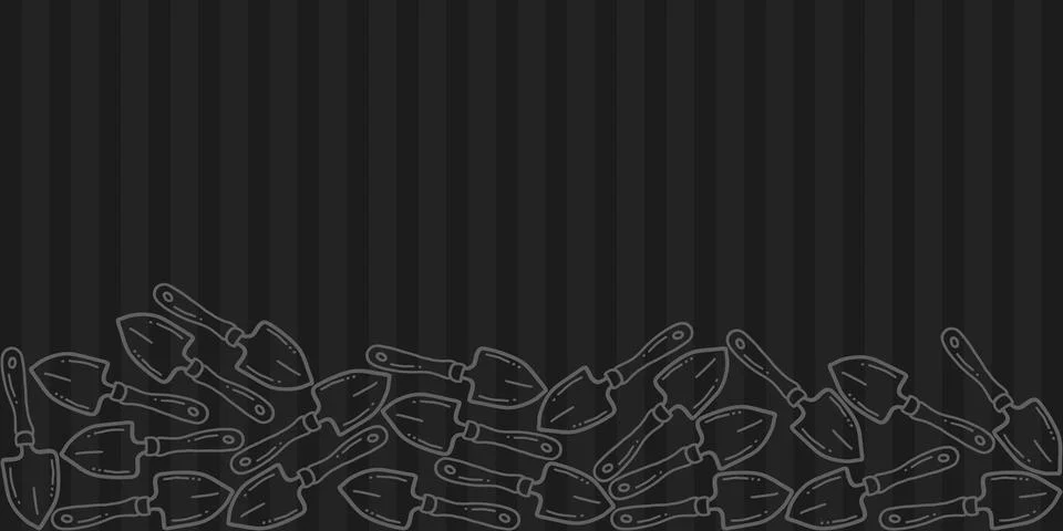 Hand drawn trowels pattern on dark background with white space for text Stock Illustration