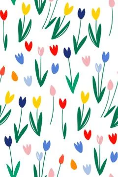 Hand drawn tulip seamless pattern for background, fabric, wrapping paper. Vector Stock Illustration