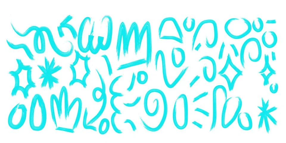 Hand Drawn Turquoise Scribble Shapes Set on White Background Stock Illustration