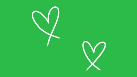 Hand Drawn Twin Hearts Floating Line Art Overlay on Green Screen Background Stock Footage 339335248
