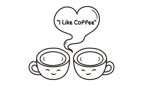 Hand drawn two coffee cups with smiling faces Stock Illustration