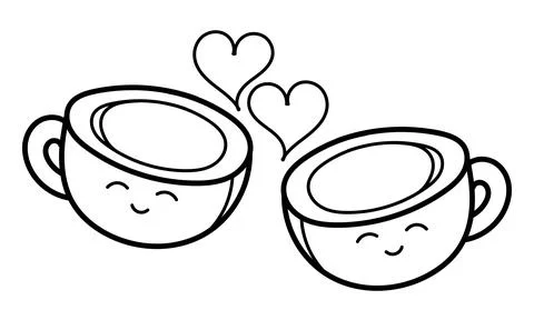 Hand drawn two coffee cups with smiling faces Stock Illustration